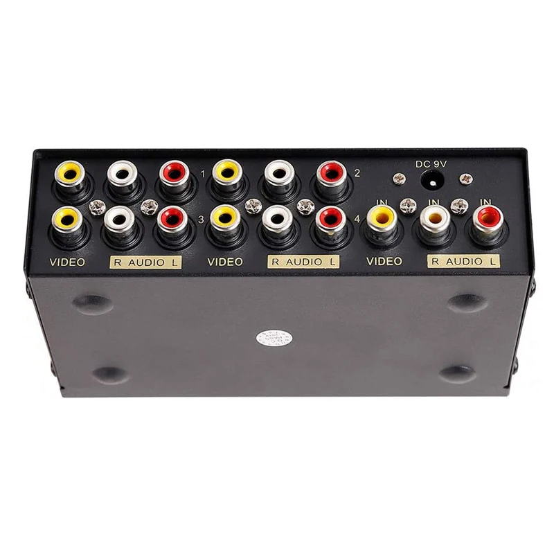 RCA Audio Video Splitter with Composite Cable - 4 Way AV Switch Box for TV, DVR, DVD, VCR, Gaming, Speakers, and More - 1 Input