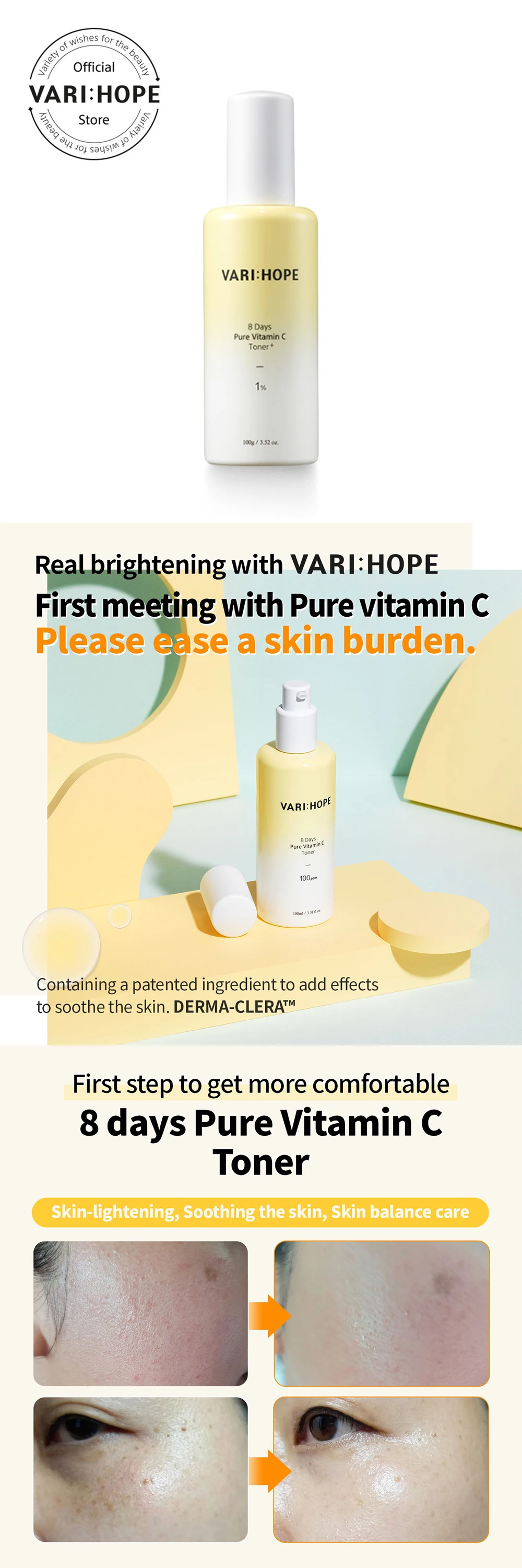Korean Made Skin Care Products Varihope 8 Days Pure Vitamin C Toner