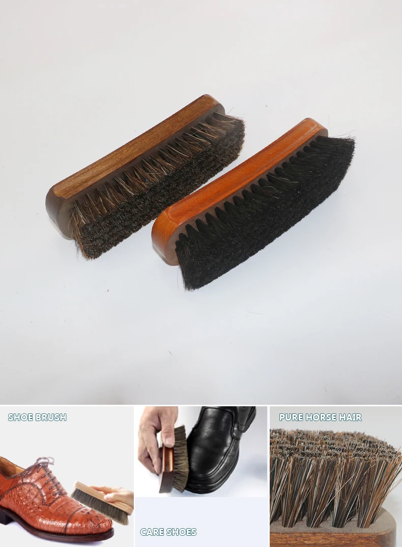 Professional Horsehair Shoe & Leather Brush,Antistatic Cleaning Tool with Pure Beechwood Handle for Shoes