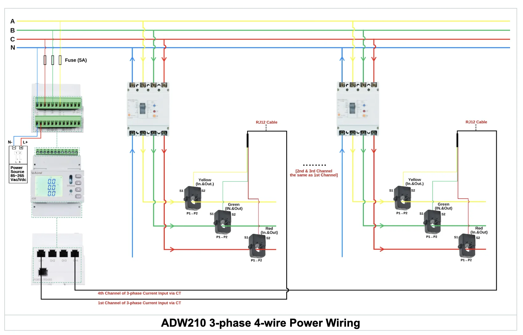 Acrel Phase Vac Kwh Meter With Open Cts Rs Energy Consumption Monitor For Telecom Base