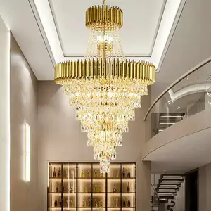 OEM/ODM Hotel Villa Custom Luxury Hanging Pendant Light Modern Style Indoor Decor Gold Long Stair Led Crystal Chandelier