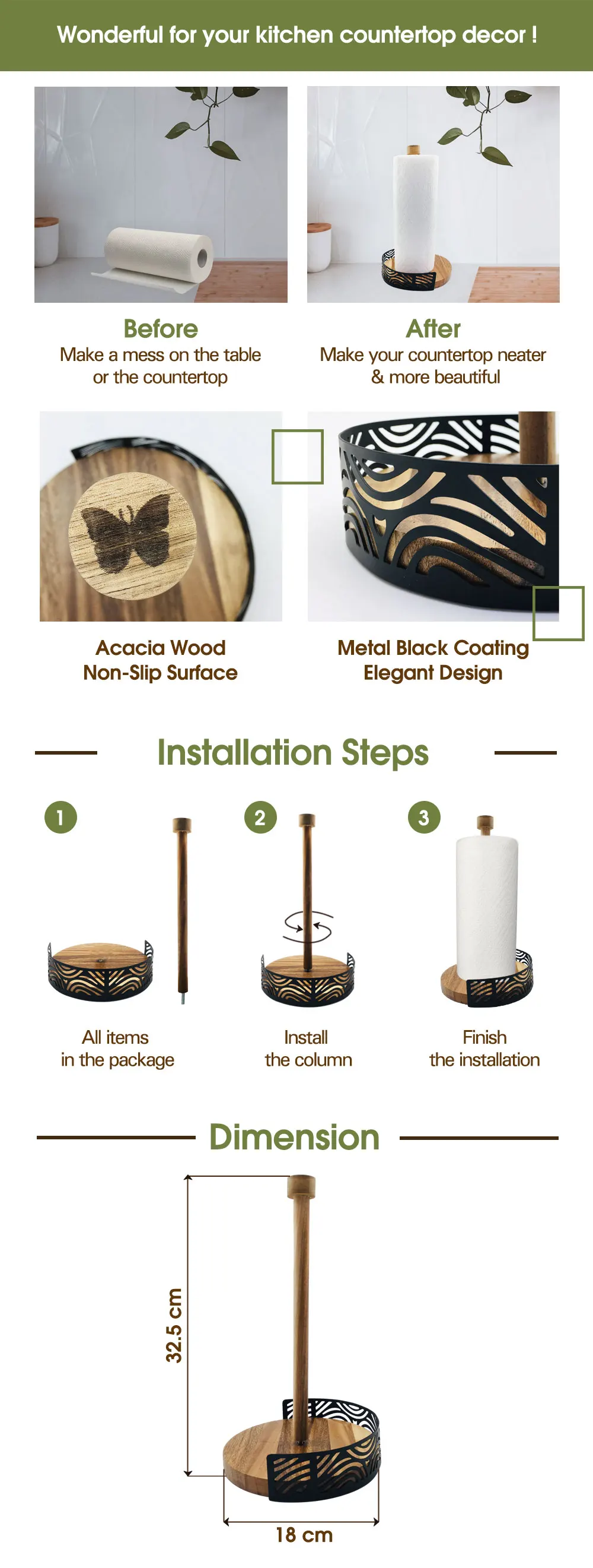 Acacia Wood Paper Towel Holder Black Metal Coating Buy Wholesale