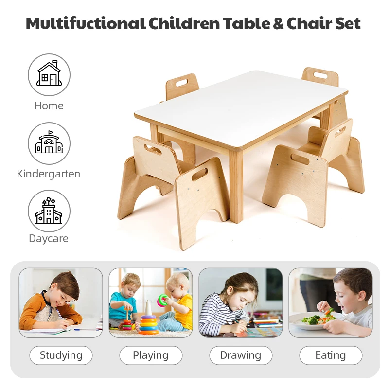 Montessori Solid Wood Kids Table and Chair Set Preschool Daycare for Toddler Activity Play Art & Study Baby Furniture Factory