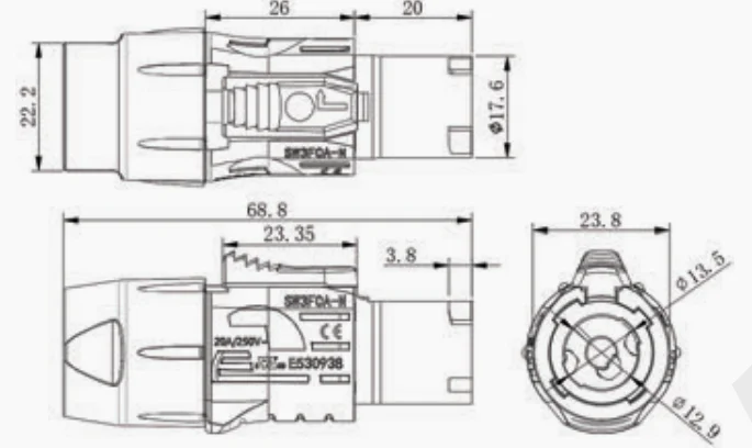 Outdoor IP65 Waterproof Powercon Connector 20A 250V 3-Pin Male Plug Female Chassis Socket Yellow Input LED Display Connector