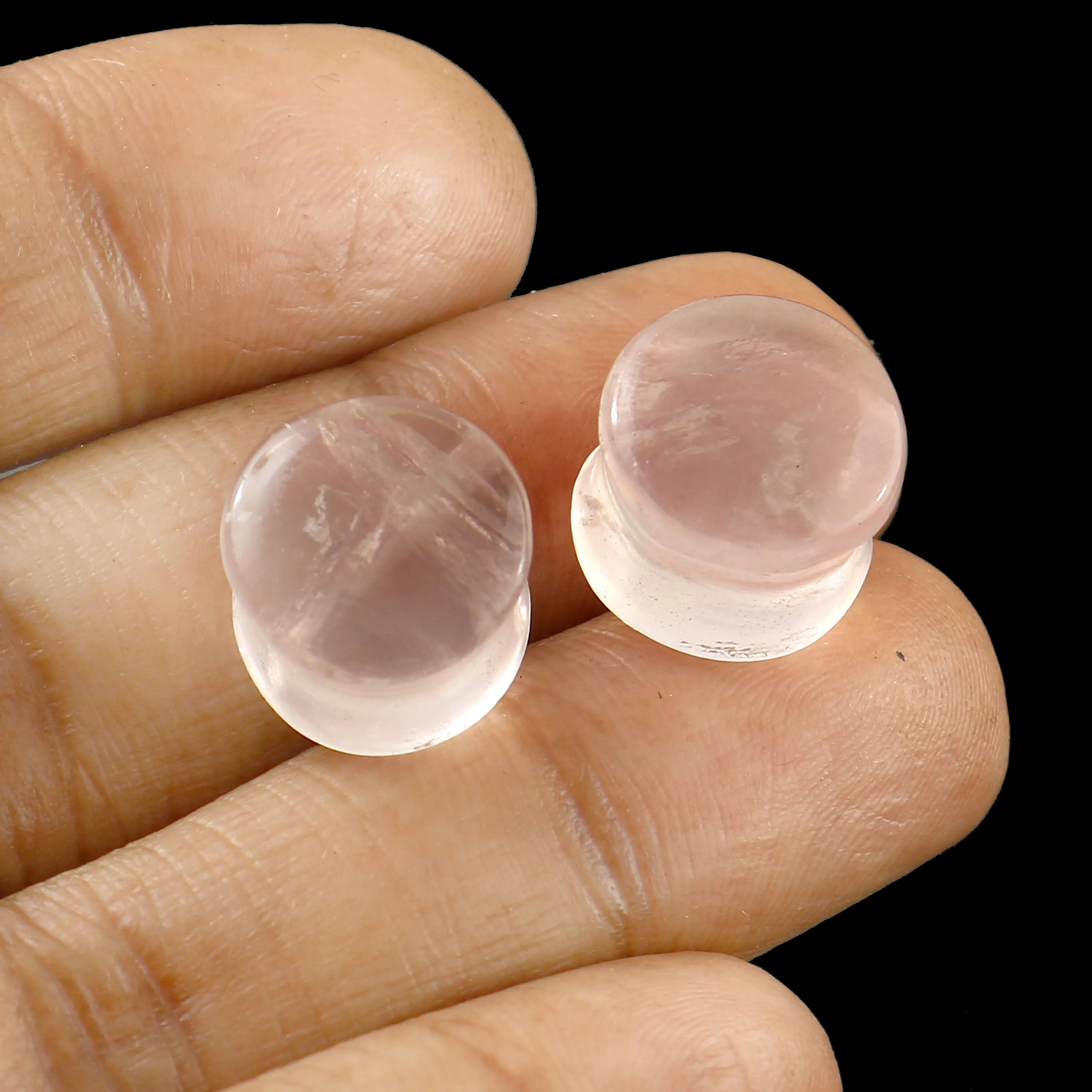 Natural Stone Rose Quarts Ear Plugs,Nice Polished Ear Plugs,Handmade