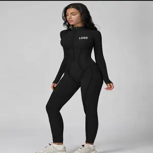 Women's Breathable Seamless Active Stretch Full-Length Fitness Jumpsuit with Full Sleeves-Gym & Everyday Stylish Look