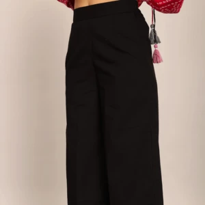 The Mesmerizing Pink Hue Serves Black Solid Print Relaxed Pant With Elastic Belt in Back Nsuring a Snug Available Big Size