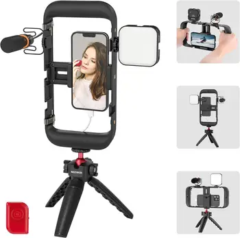 NEEWER PA004 HANDHELD SMARTPHONE VIDEO CAGE RIG WITH LIGHTING&MICROPHONE&TRIPOD KIT