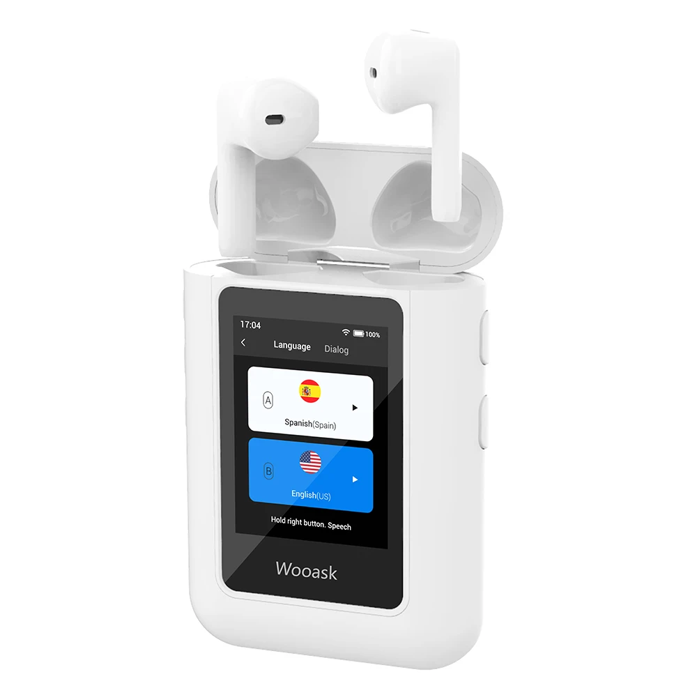 Wooask AI A8 2.0 Touch Screen Translator Earbuds - Real-Time Voice