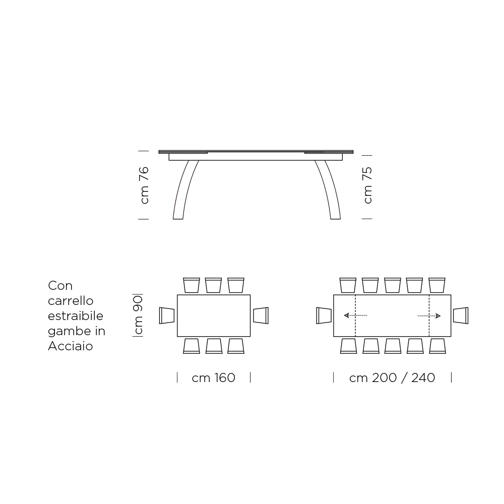 Made In Italy High Quality Dining Table With Extendable Glass Top For