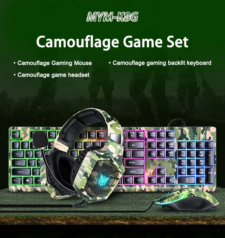 Oem Dropshipping Computer Gamer Set Camouflage Color Headphone Rgb