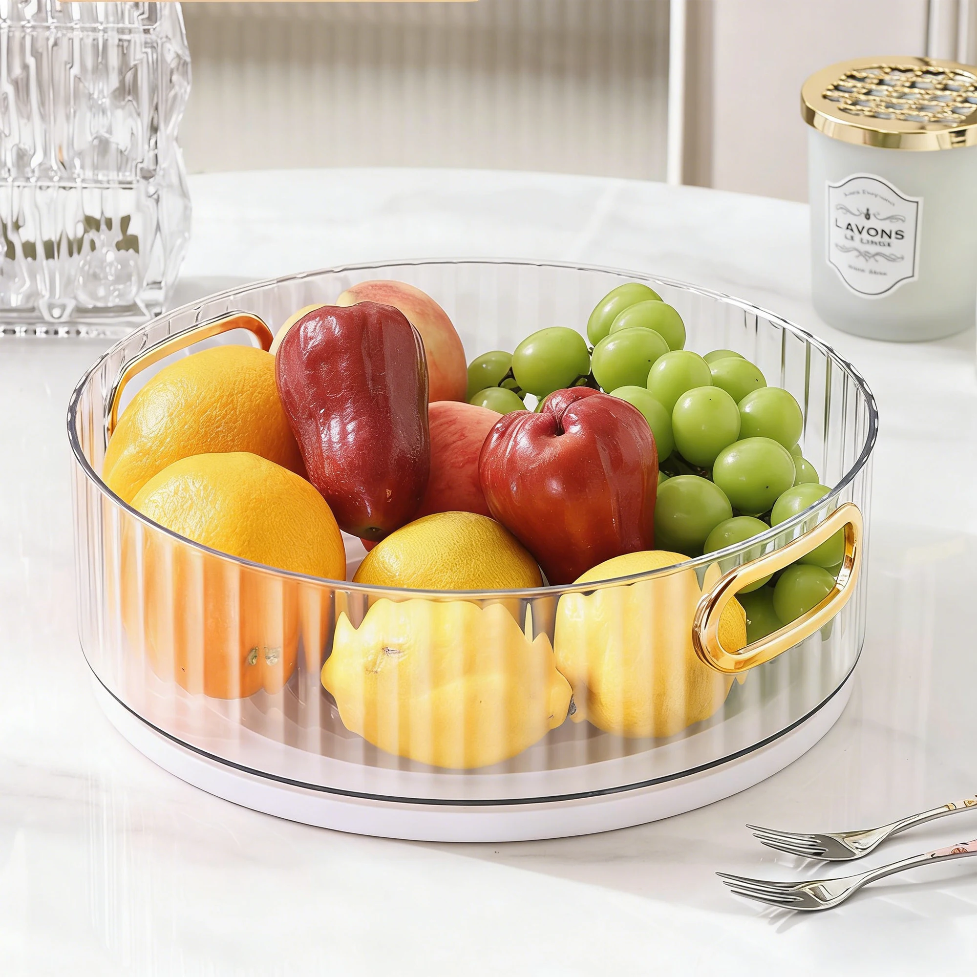 Clear Acrylic Lazy Susan Turntable Fridge Organizer with 360 Rotating Tray for Pantry Storage of Spices & Condiments