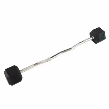 Commercial Use Exercise Equipment 10kg to 50kg Biceps Forearm Workout Standard Curl Straight Bar Fixed Hex head Rubber Barbell