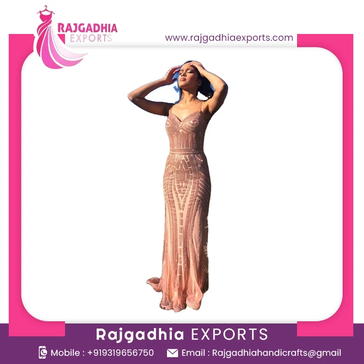 Mermaid Evening Dresses Ladies Evening Gowns Gold Silver Beaded Rhinestone 2022 New Style Wholesale Cheap Designer Fashion Pink