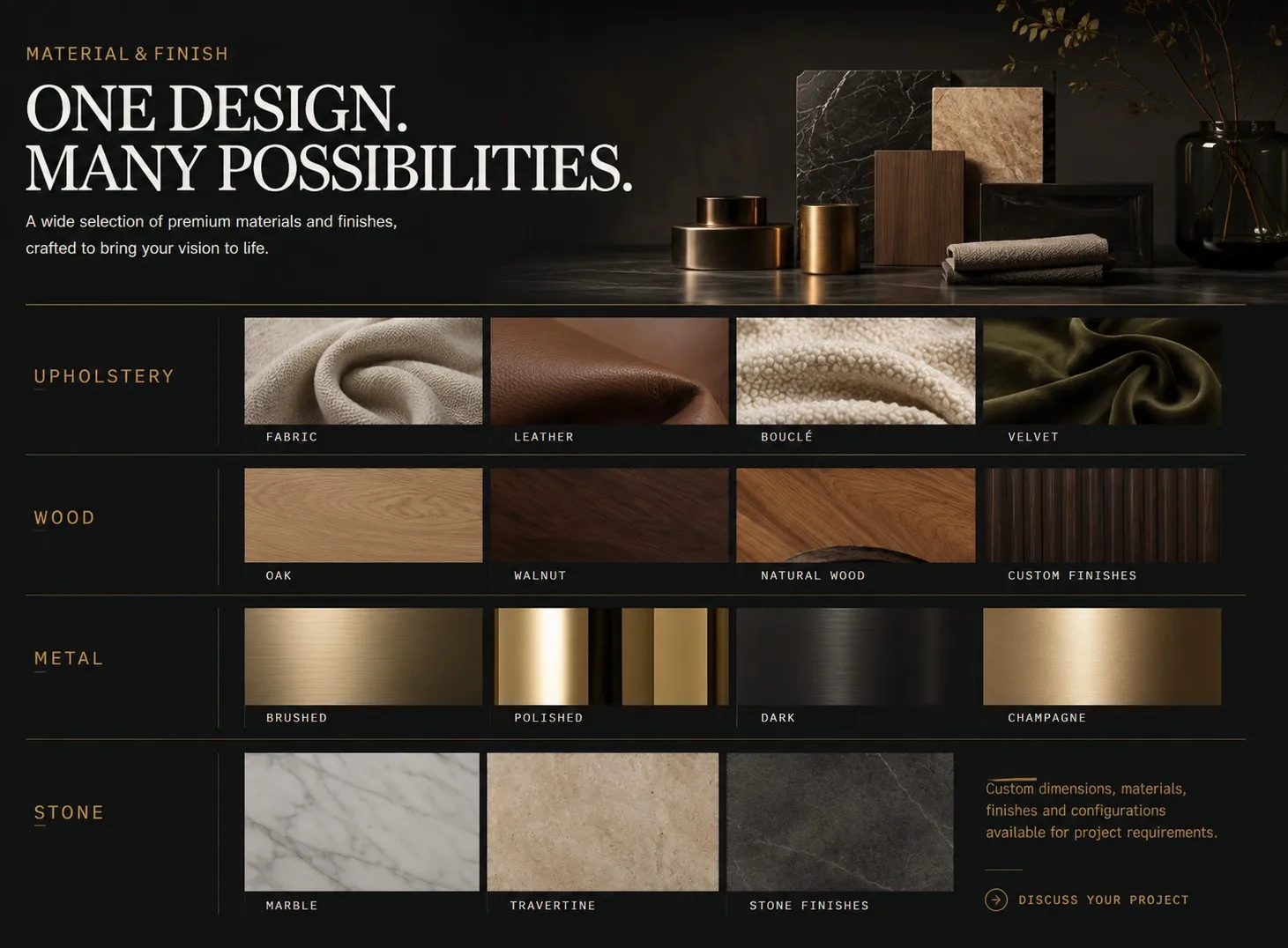 One design many possibilities material and finish system