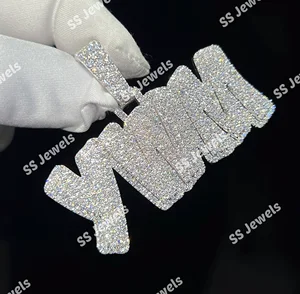Custom Initial Name Pendant S925 VVS D Lab Grown Diamond Letter Chain Full Iced Charm Rhodium Plated for Men Women Trendy Style