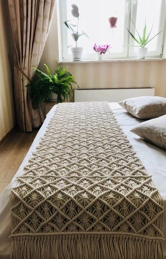 Boho Chic Bohemian Macrame Cotton Handwoven Wedding Lace Macrame Tassel Decoration Bed Runner for Bedroom 5 Boho Chic Bohemian Macrame Cotton Handwoven Wedding Lace Macrame Tassel Decoration Bed Runner for Bedroom - Image 5