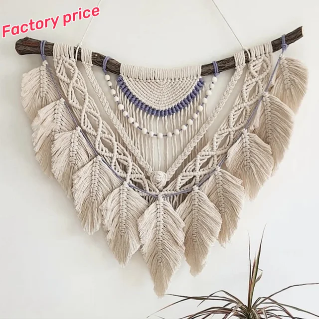 2023 INS New design bohemian leaf woven cotton macrame wall hanging tapestry large