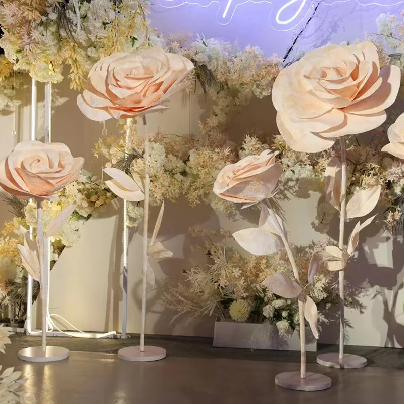 Handmade Standing Large Paper Artificial Giant Champagne Rose Flower