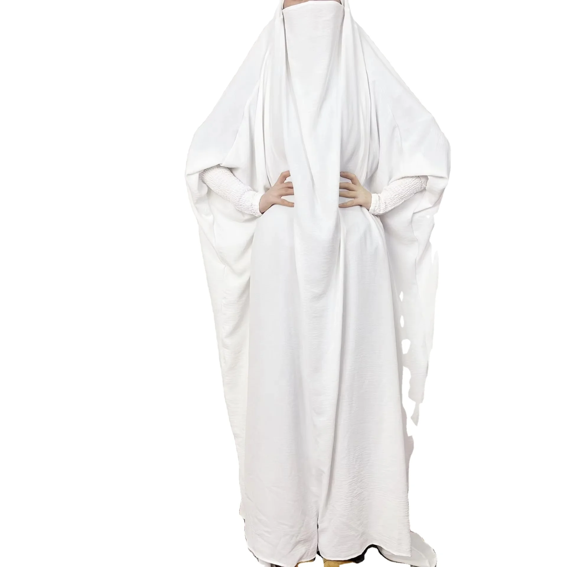 muslim dress burqa Full Body White Islamic Jilbab For Women Featuring Niqab Style Face Cover And Wide Butterfly Sleeves Modest Abaya Style Garment muslim burka Size:20