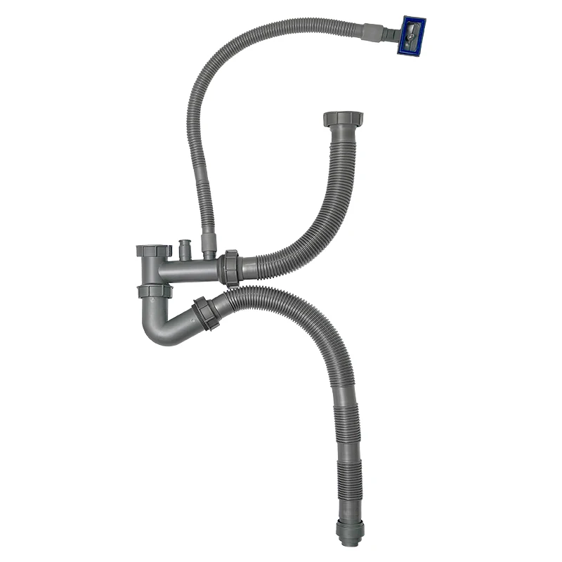 product factory hot sale double bowl kitchen sink drain hose drainage pp waste pipe for double sink with overflow pipe dishwasher pipe-0