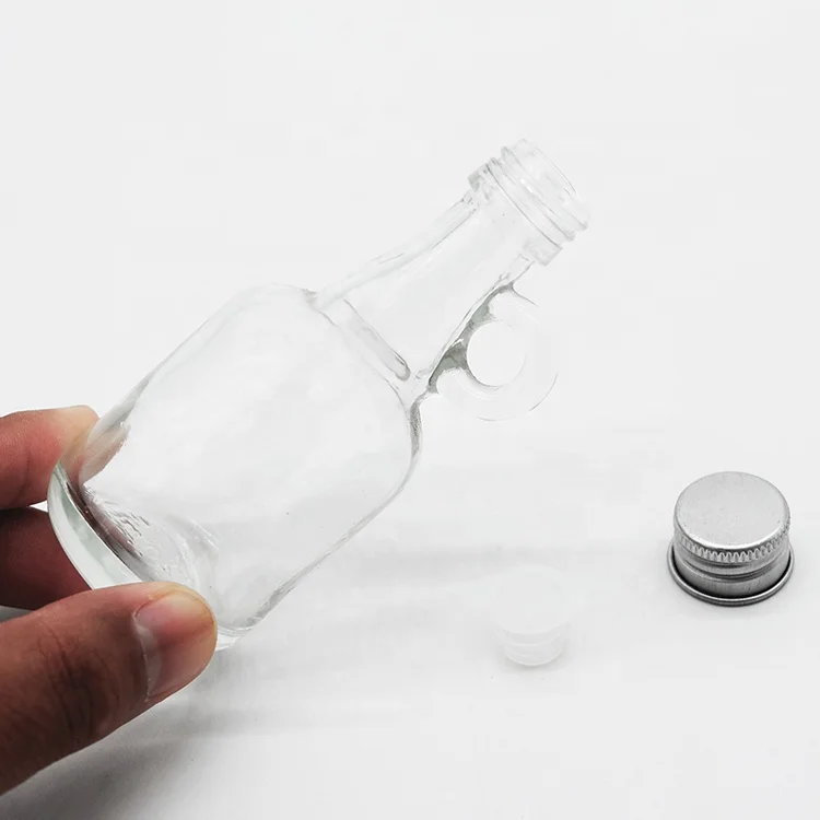 Custom 50ml 100ml Small Glass Clear Growler Bottle with Handle Screw Closure Cap Gin Whiskey Glass Mini Bottles in Stock Carboy Demijohn
