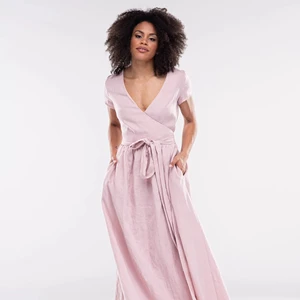 Custom Plus Size Modest Wedding Dress Linen Wrap Maxi Short Sleeve Women Clothing Plain Dyed Woven Linen Wrap Dress