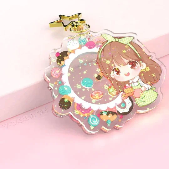 Vograce Personalized Acrylic Keychain Custom Printed Shaker Charms Cute Anime Holographic Shaker Charms