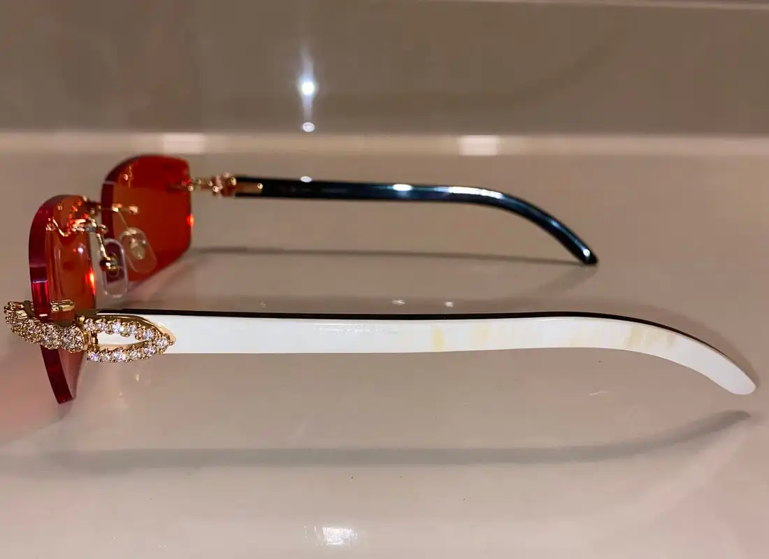Iced Out Rimless Sunglasses Detroit Style Buffs Bussed Down Hip Hop