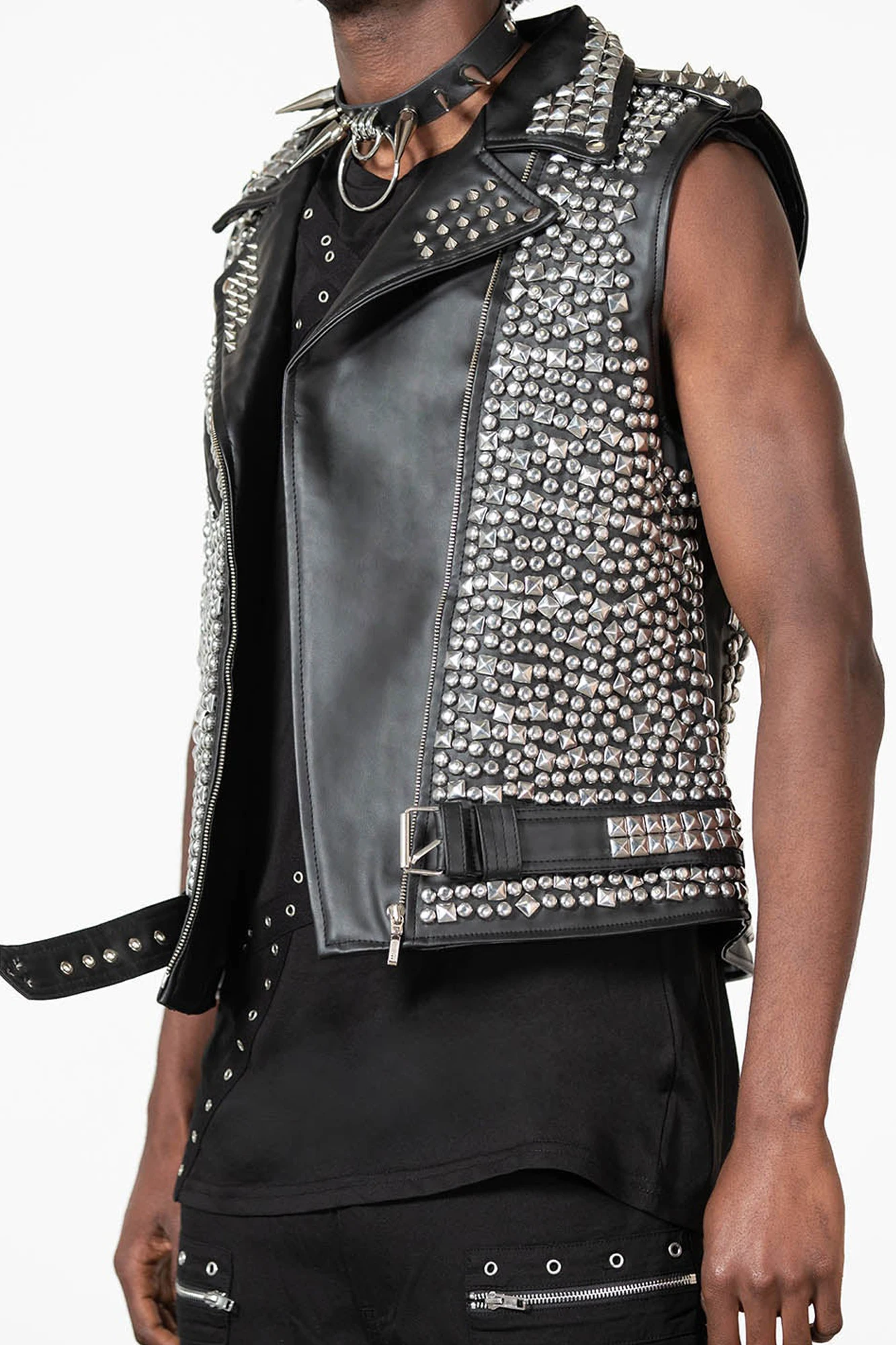 トップス BoTT studs leather vest Black Spiked Studded Leather Punk Vest, M - Etsy