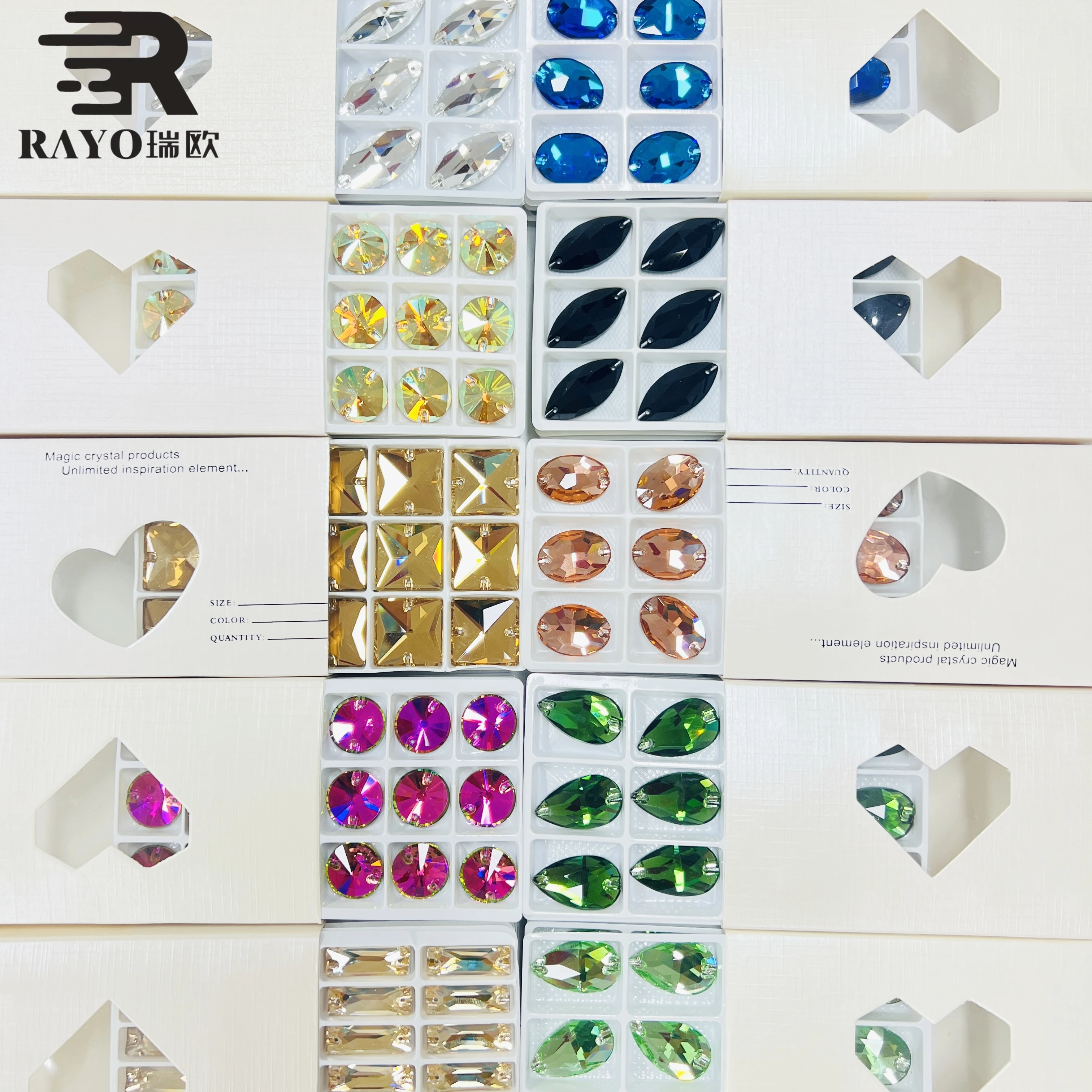 Factory Wholesale Diy 2 Hole Flatback Glass Crystal Drop Heart Shapes