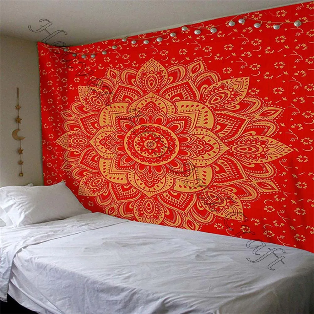 India Custom Print Large Boho Bohemian and Mandala Wall Hanging Tapestry for Bedroom 100% Floral Printed Cotton Mandela Hanging