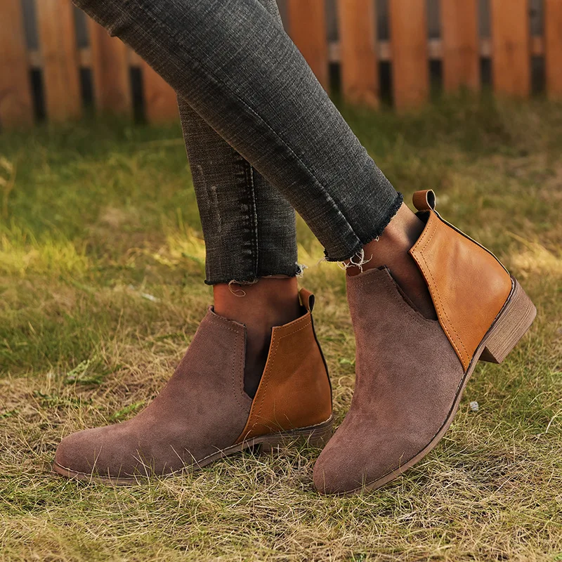 Casual Chelsea Boots Women - Retro Mixed Color Ankle Boots