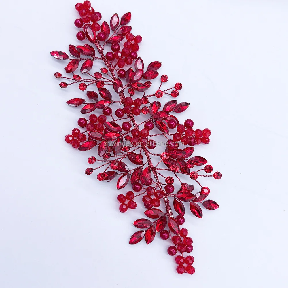 New Arrival Colorful Wire Branches Red Black Gold Silver Green Beaded Pearl  3D Rhinestone Appliques for Dress