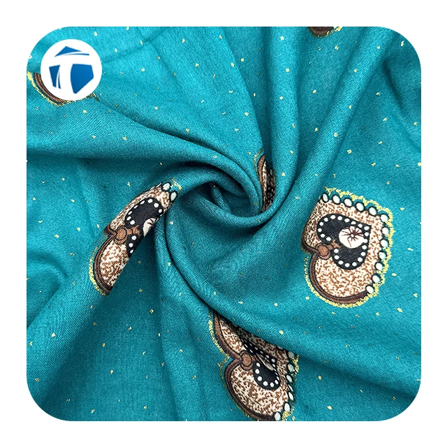 Новый дизайн золотой шелковой ткани с принтом 100% вискоза 45*45 110*80 100 г/м2 шелковая ткань для платья