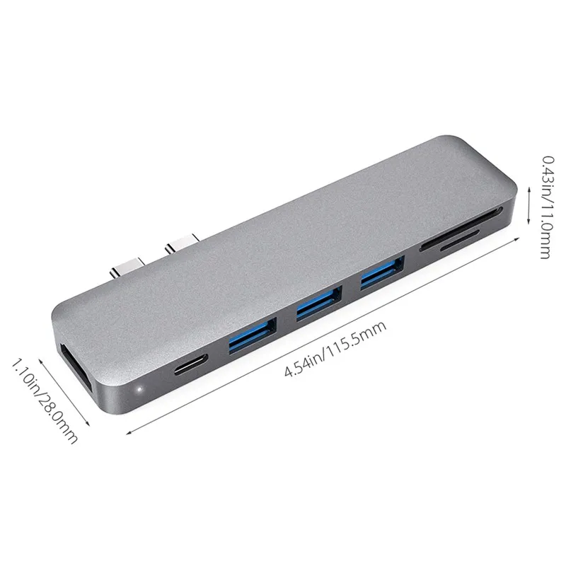 Dodocool алюминиевый сплав 7-в-1 мультипортовый концентратор двойной USB-C разъемы видео в формате 4K HD выходной порт SD/TF Card Reader устройство чтения