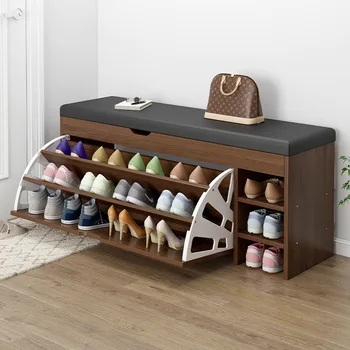 Modern Luxury Wooden Shoe Rack Cabinet with Seat Elegant Organiser for Shoe Storage in Kitchen Shoe Shelf Furniture