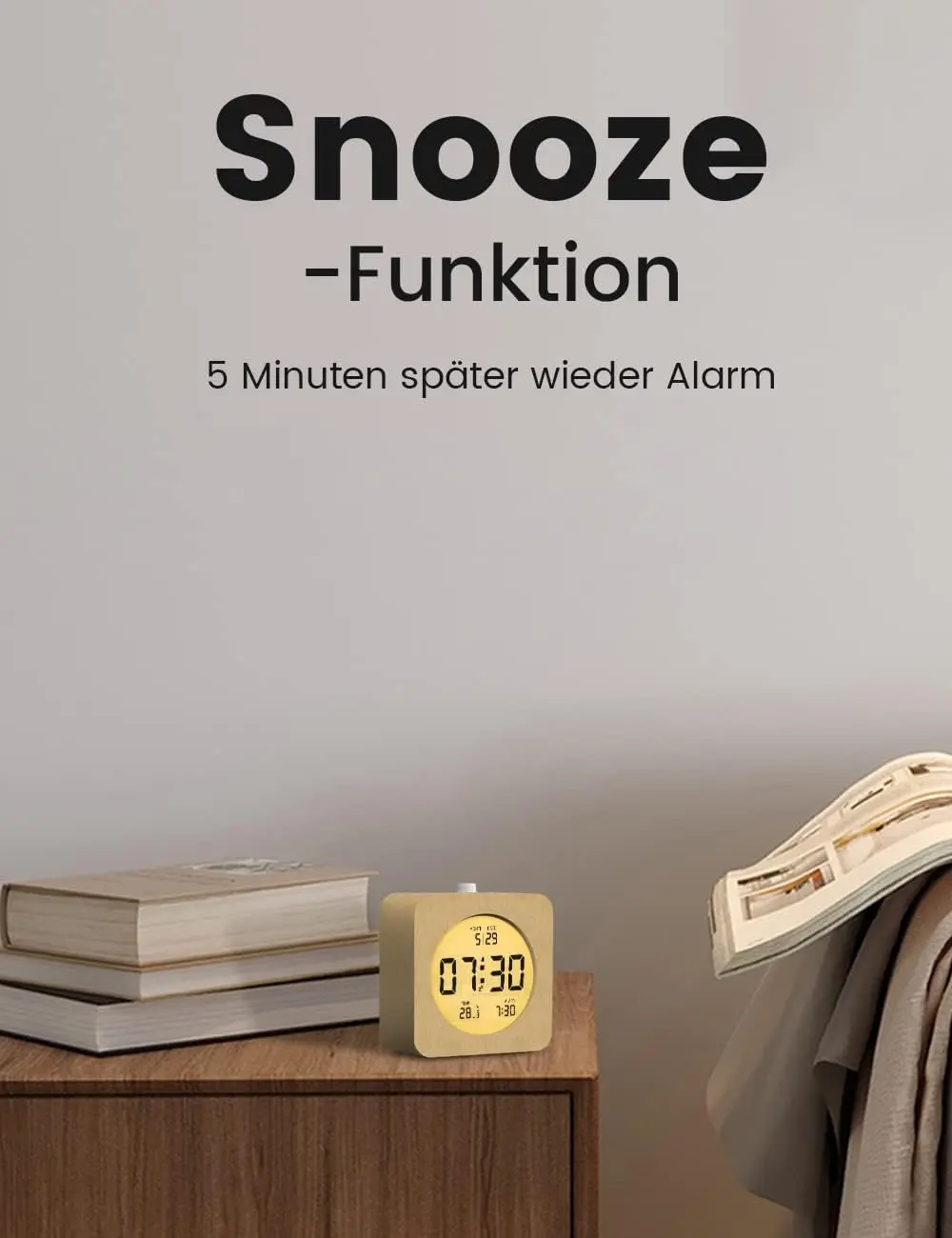 Multi-Function Office Desktop Table Digital LCD Alarm Wooden Clock with Back Light for Home Decoration