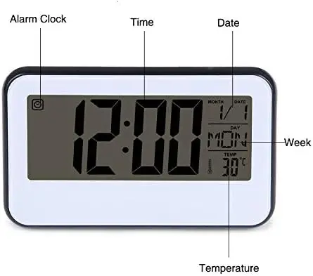 Jumbo Display Big Voice Control LCD Screen Alarm Night Light Table Clock for Home and Student