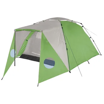 Green Single Layer Camping Tent with D-Shaped Door and Outer Tube Frame for 2-4 Persons