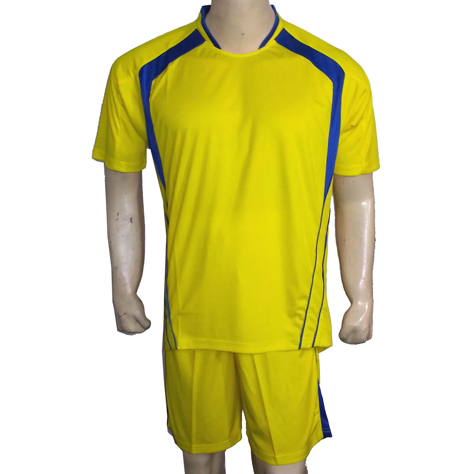 Custom Soccer jersey with Coolmax Mesh 100% Polyester Yellow Navy Blue Short Sleeve Set for Adults-OEM Service Available
