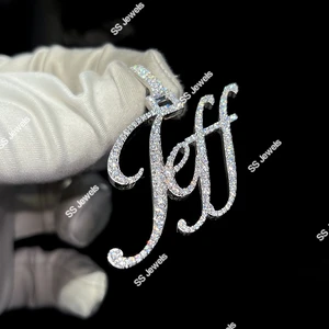 Custom Initial Name S925 VVS Moissanite Pendant & Chain Rhodium Plated Hip Hop Style Full Iced Out & Logo Charm for Men/Women