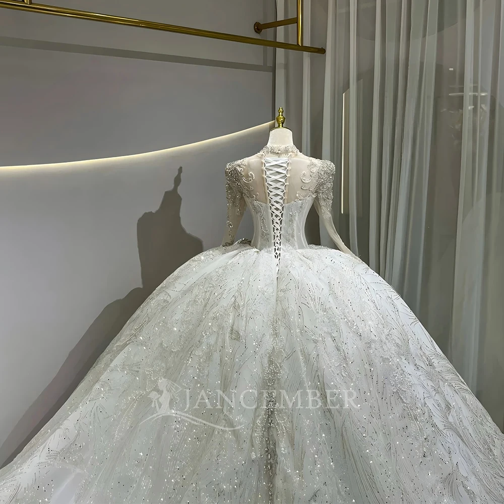 Jancember JFH08 Exquisite Crystal Bridal Gown Heavy Work Corset Sequin  Princess Cathedral Wedding Dress