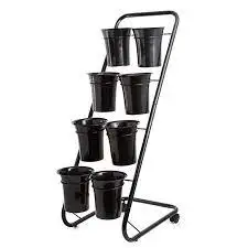 Flower Display Stand with 12 Pcs Flower Buckets 3 Tier Plant Stand with 4 Wheels Cart for Indoor Outdoor Planter with Stand