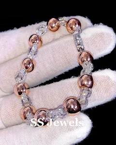 Custom Designed 925 Sterling Silver Rhodium Plated Hip Hop Style Cuban Link Bracelet for Men with Moissanite Ball Chain