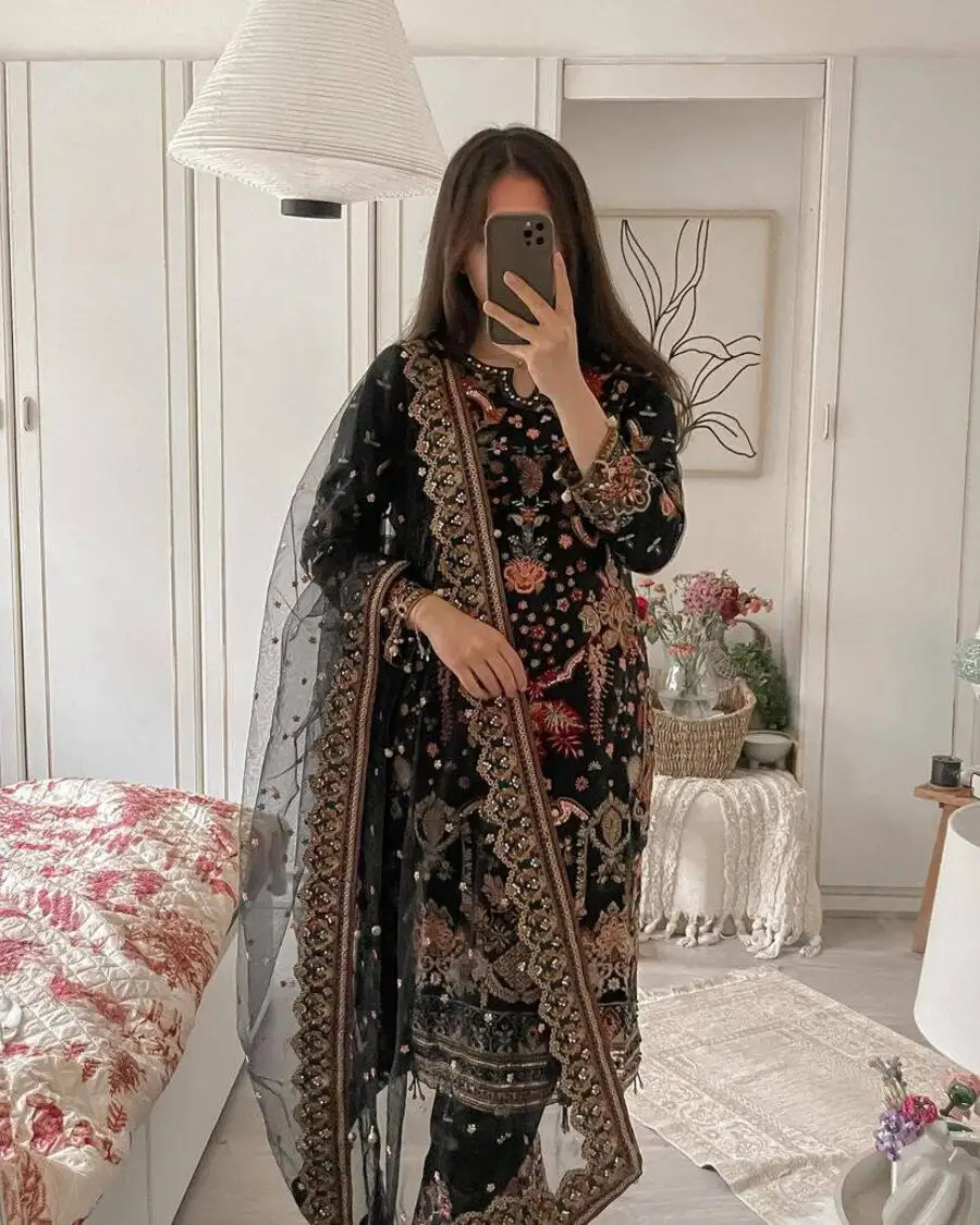 Attractive Georgette Sequence Work Top Pant with Dupatta Festival Wear Wholesale Price Ethnic Garment