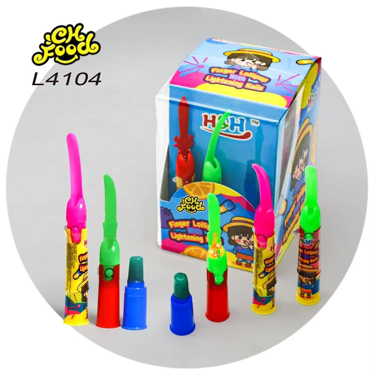 OEM Halal Flash Light Finger Lollipop Toy Candy Wholesale Fruit Flavor Hard Candy Sweet with Plastic Nail Coverings Toy for Kids