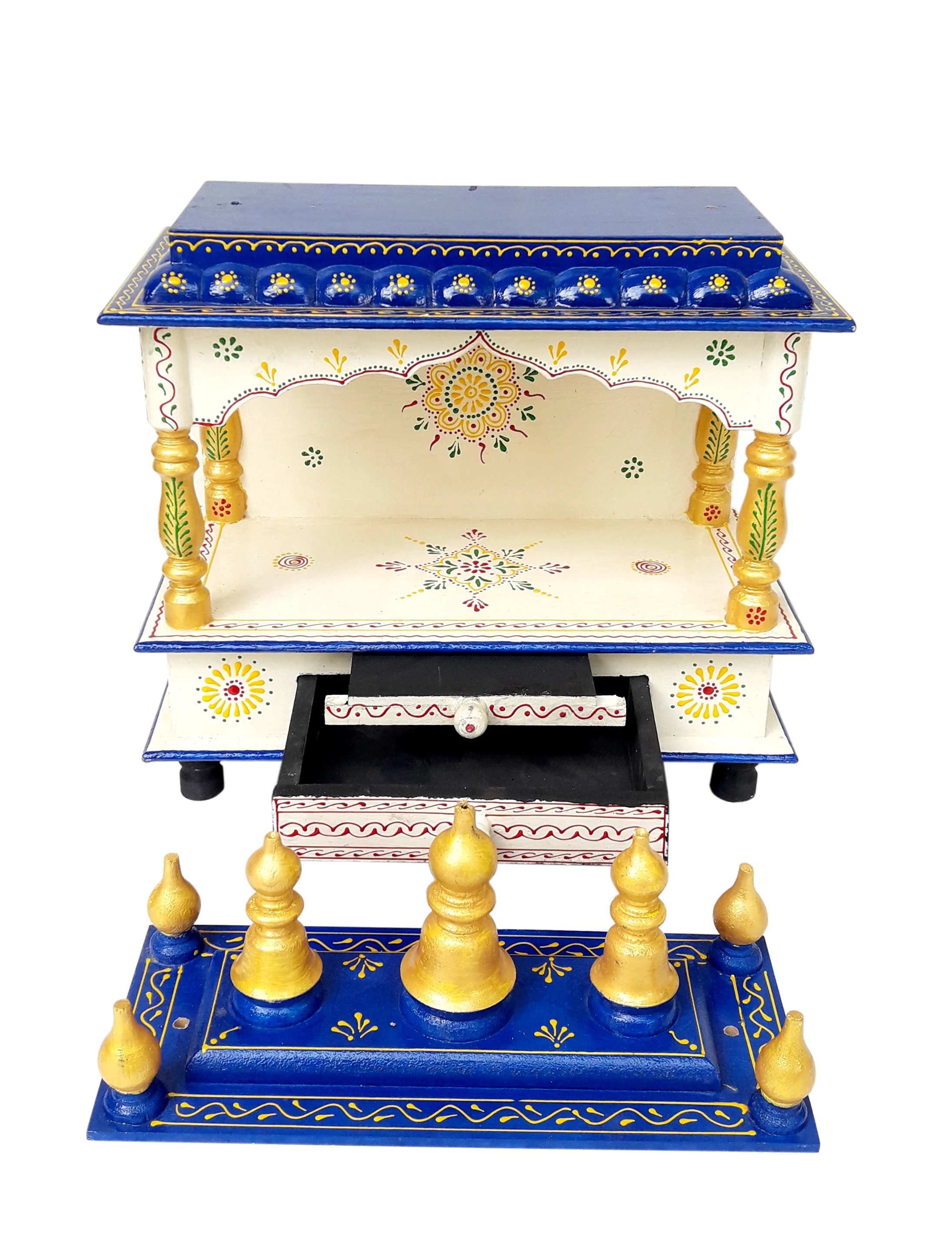 Indian Wooden Temple Jodhpuri Handcrafted Mandir Pooja Ghar Mandapam For Worship Indian