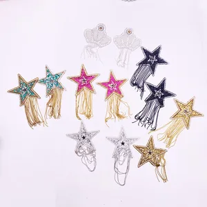 Rhinestone Tassel Design Silver Five-Pointed Star Pasties 8.5cm DIY Sexy Nipple Covers Breast Petals Intimates Bra