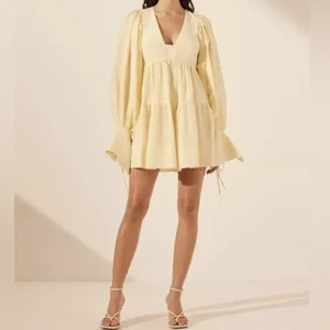 Long Sleeve Mini Dress Female Casual Pleated Mini A-line Dresses Gril Dress